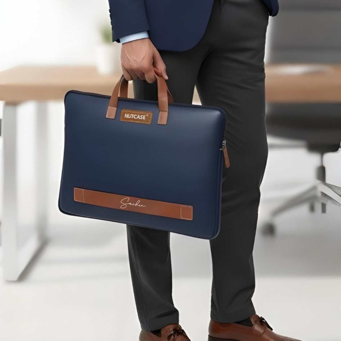 Personalized Office Laptop Bags with Name - Duo Tone Premium Laptop Carry Bag for up to 15” laptops