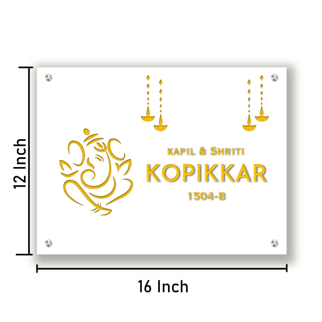 Premium Ganesha Name Plate Stainless Steel Nameplate for Home-Golden 3D Raised Fonts