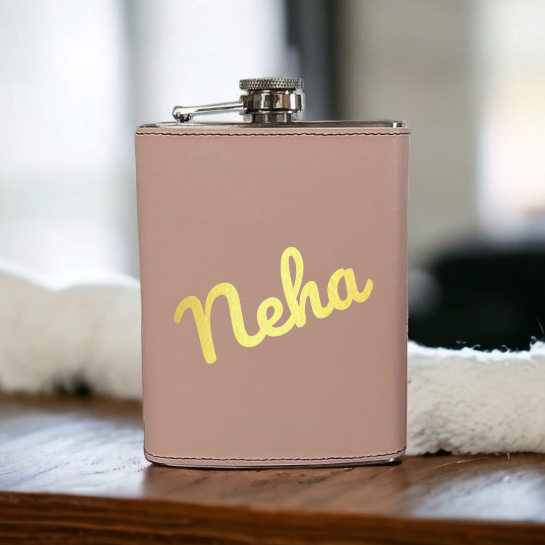 Pink Personalised Hip Flask Leather For Women Bridesmaid Gifts 