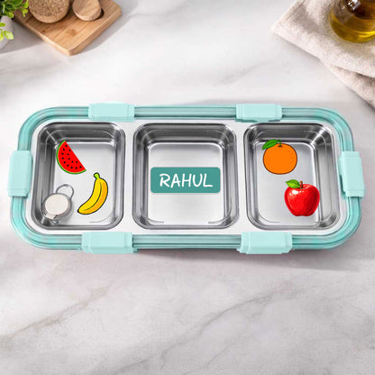 Personalized Insulated Tiffin Box Stainless Steel 3 Compartment Leak-Proof Lunch Box
