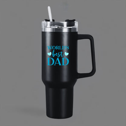 Father’s Day Insulated Tumbler for Dad, 1200ml Coffee Mug with Lid Straw - World's Best Dad