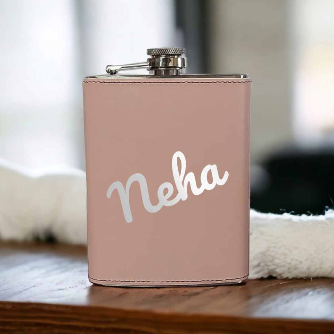 Pink Personalised Hip Flask Leather For Women Bachelorette Party Gifts 