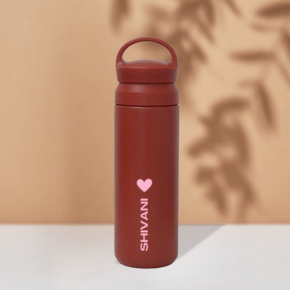 Stainless Steel Drink Bottle Personalised with Name - Insulated Water Bottle 500ml - Heart