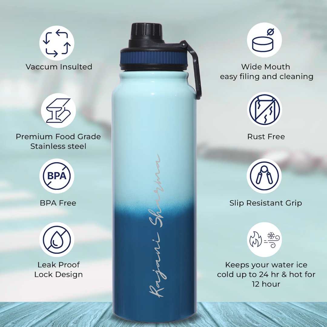 Nutcase Personalised Water Bottle 800ml Double Insulated Bottles with Name - Keeps Water Hot/Cold for Hours