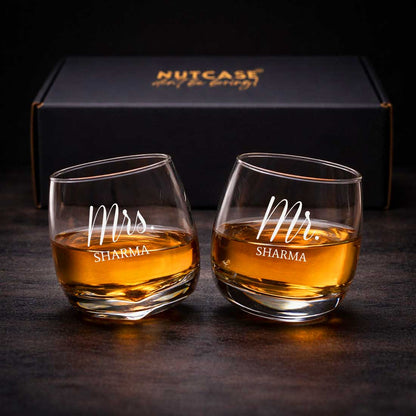 Customized Whiskey Glasses for Couple Set of 2–Engraved Scotch Glass with Gift Box