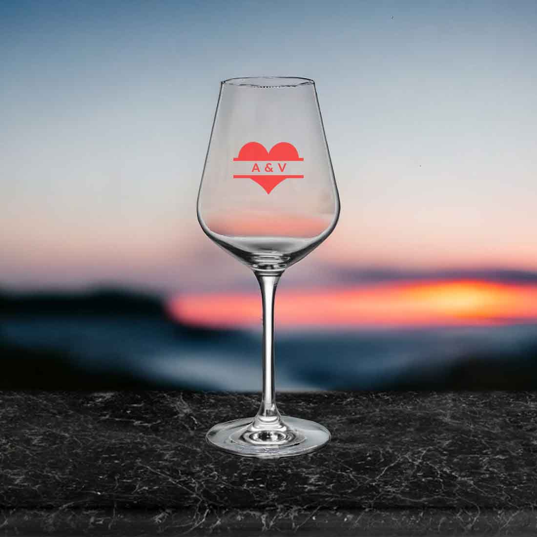 Customisable Wine Glass with Heart and Initial - Premium Edition Wine Glasses