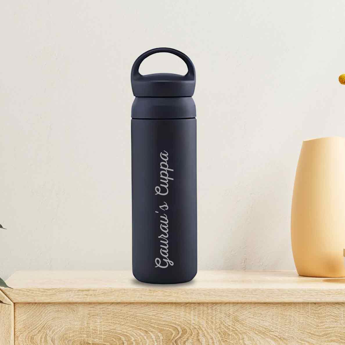 Personalized Stainless Steel Drink Bottle - Insulated Black Water Bottle 500ml