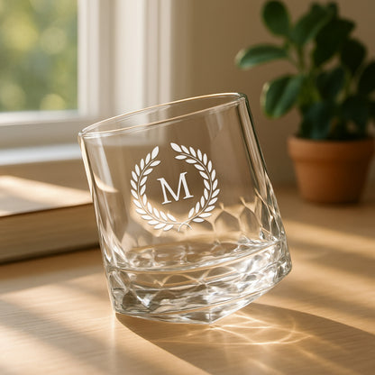 Custom Scotch Drinking Glasses – Engraved Rotating Diamond-Cut Premium Whisky Glasses, Gift for Men, Birthdays & Barware Lovers