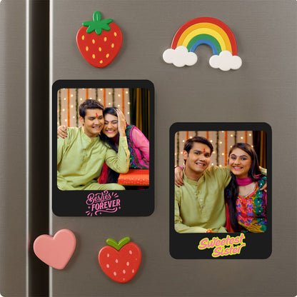 Personalized Raksha Bandhan Gift Box  Photo Fridge Magnet Set of 2 – Unique Polaroid Style Acrylic Photo Frames With Chocolate