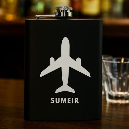 Personalized Pilot Hip Flask – Stainless Steel Flask with Airplane Engraving | Custom Gift for Aviators, Pilots & Crew