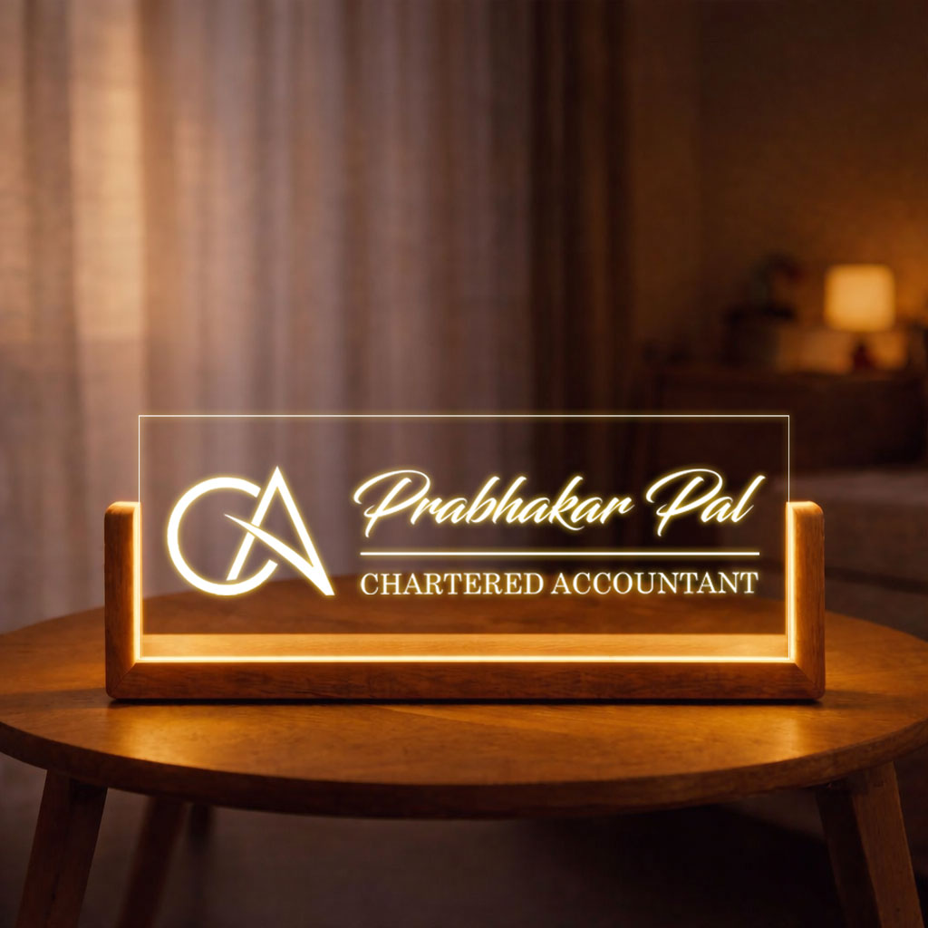 Personalized Wooden LED Desk Name Plate – CA Desk Name Plate