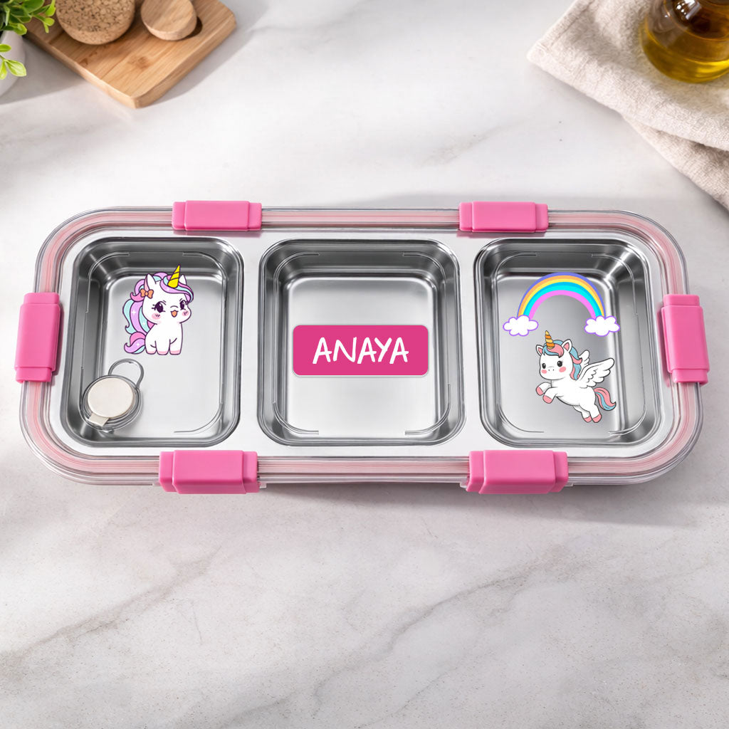 Personalized Insulated Tiffin Box Stainless Steel 3 Compartment Leak-Proof Lunch Box