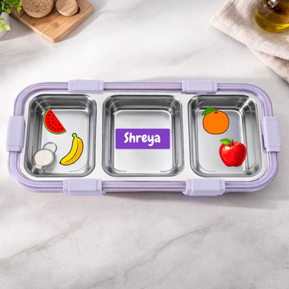 Personalized Insulated Tiffin Box Stainless Steel 3 Compartment Leak-Proof Lunch Box