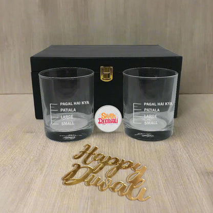 Nutcase Diwali gift Set Engraved Whiskey Glasses Premium PU Leather Box