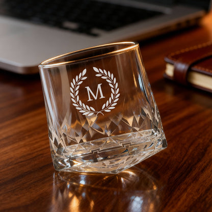 Custom Scotch Drinking Glasses – Engraved Rotating Diamond-Cut Premium Whisky Glasses, Gift for Men, Birthdays & Barware Lovers