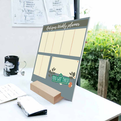 Writing Board Planner with Name on Weekly Planning Board with Wooden Stand - 8X10