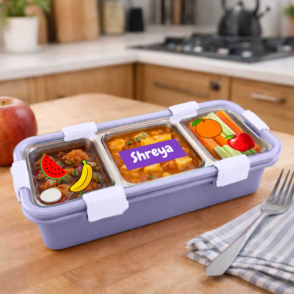 Personalized Insulated Tiffin Box Stainless Steel 3 Compartment Leak-Proof Lunch Box