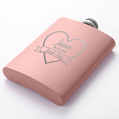 Custom Bride Hip Flask with Name Date Pink Stainless Steel 8OZ Alcohol Flask