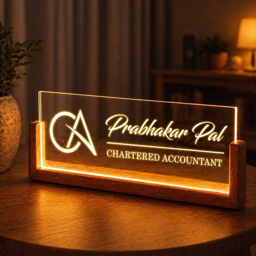 Personalized Wooden LED Desk Name Plate – CA Desk Name Plate