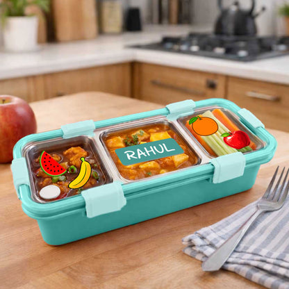Personalized Insulated Tiffin Box Stainless Steel 3 Compartment Leak-Proof Lunch Box