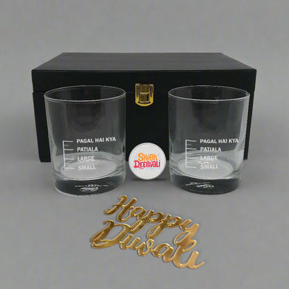 Nutcase Diwali gift Set Engraved Whiskey Glasses Premium PU Leather Box