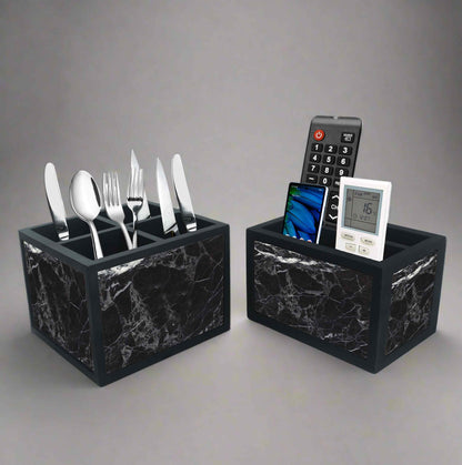 Classy Wooden Cutlery Holder for Dinning Table Organizer - Black Marble