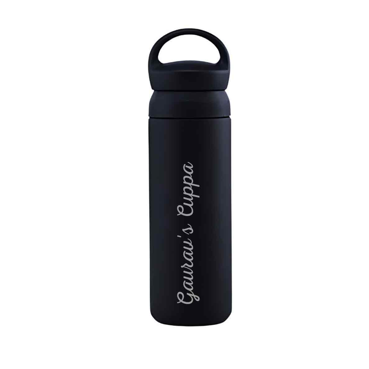 Personalized Stainless Steel Drink Bottle - Insulated Black Water Bottle 500ml