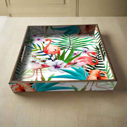 Stylish Square Wooden Tray Designer Snacks,Tea Serving Tray - Tropical Paradise