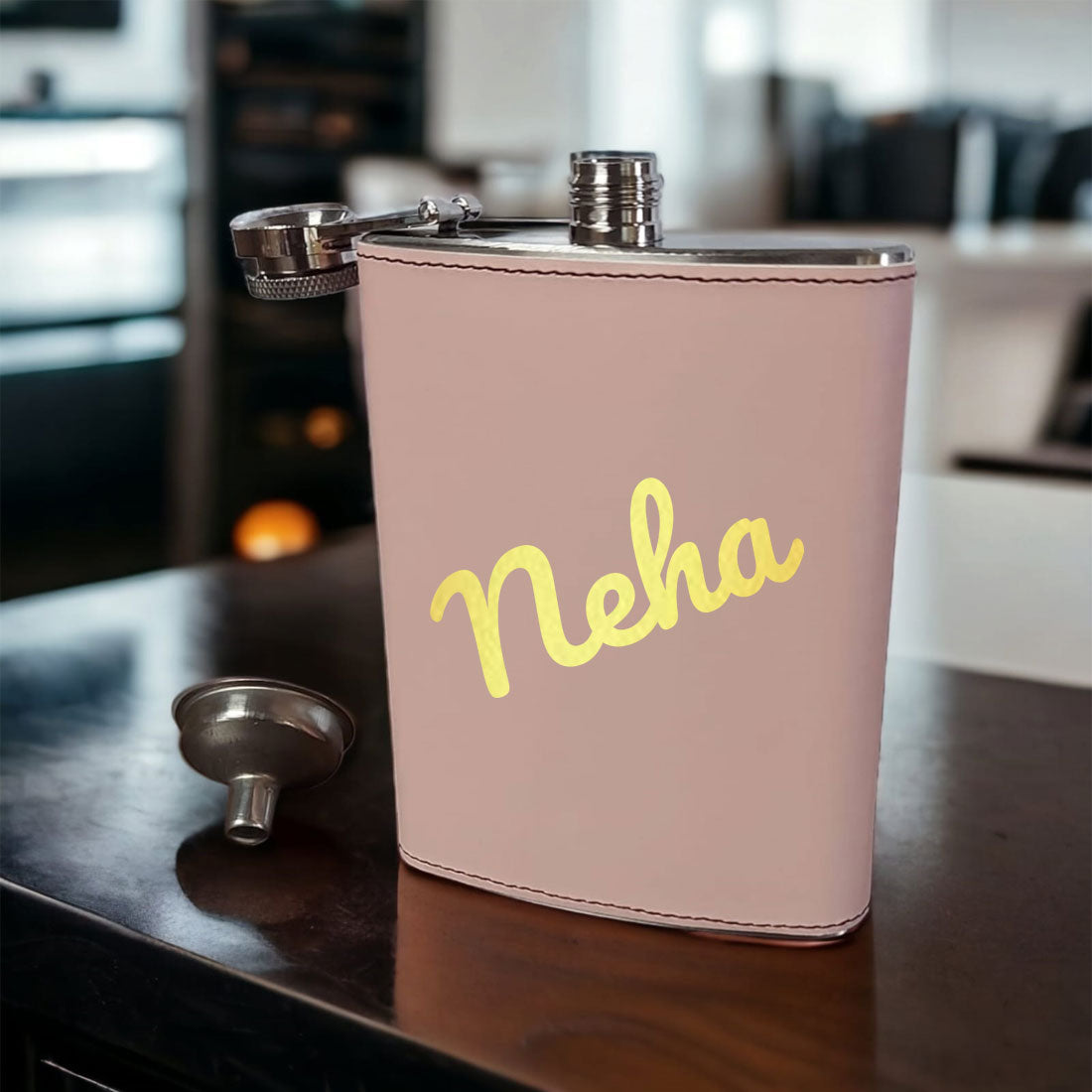 Pink Personalised Hip Flask Leather For Women Bridesmaid Gifts 