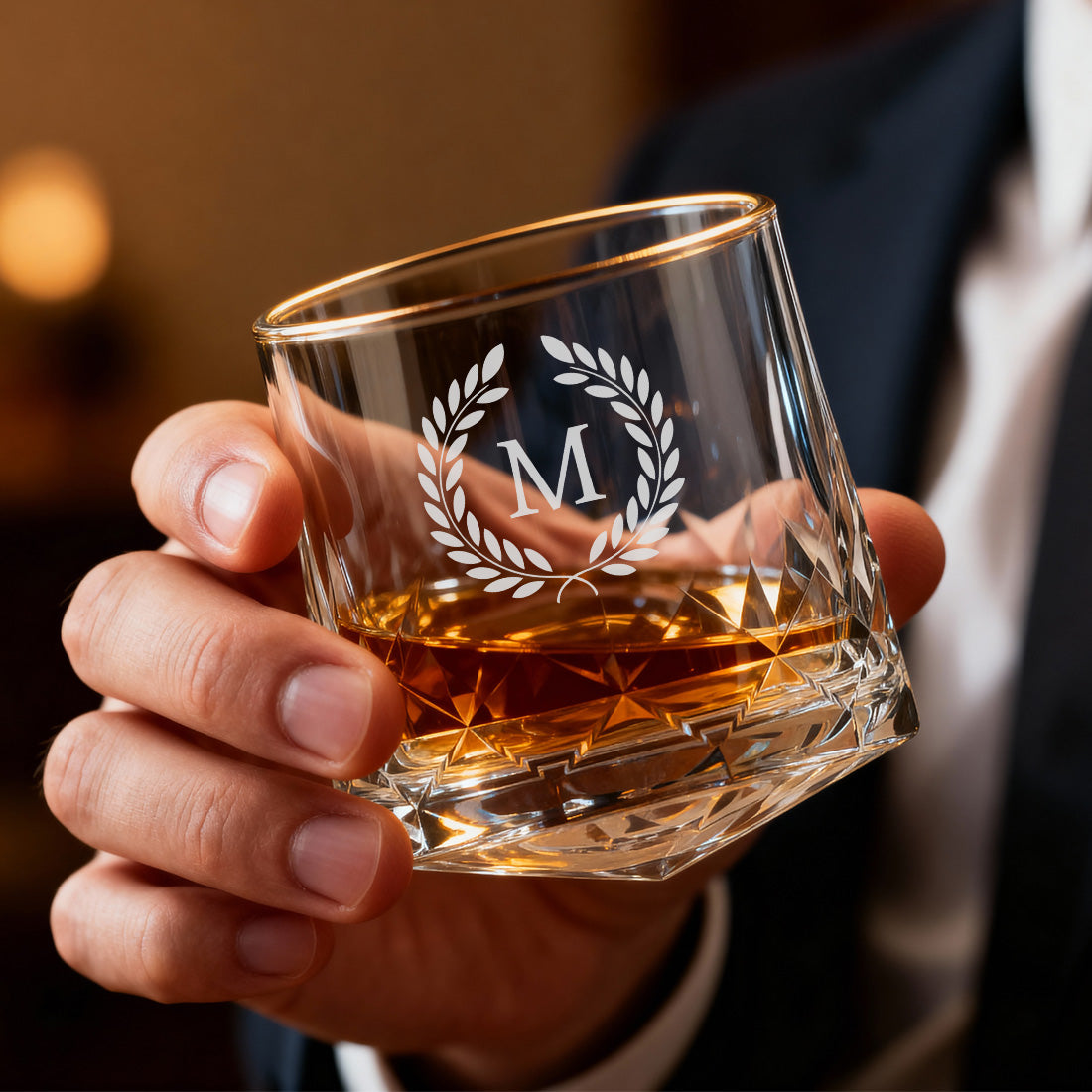 Custom Scotch Drinking Glasses – Engraved Rotating Diamond-Cut Premium Whisky Glasses, Gift for Men, Birthdays & Barware Lovers