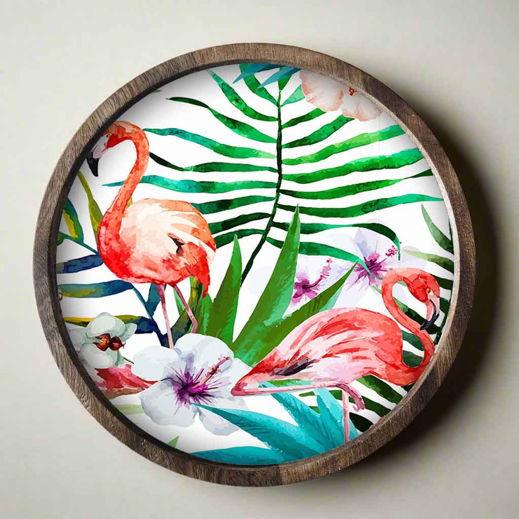 Stylish Serving Platters for Snacks | Mango Wooden Bat Platter Round Tray- Birds