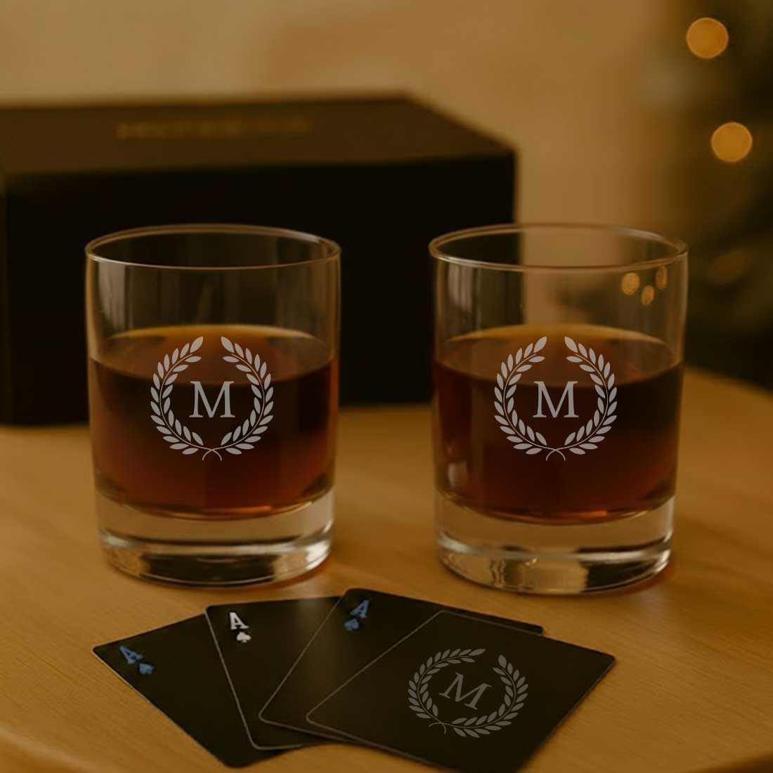 Personalized Diwali Gift Set – Premium Glassware with Custom Playing Cards