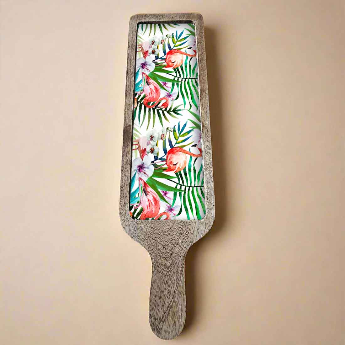 Snack Serving Platters for Croquettes, Kebabs | Mango Wooden tray with handle - Tropical Paradise