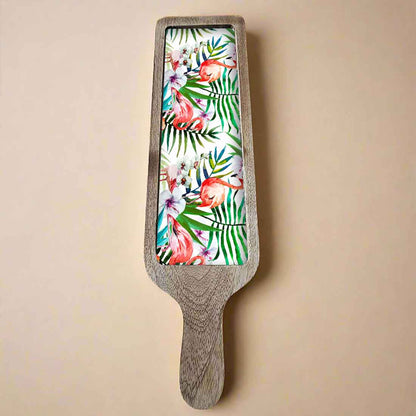 Snack Serving Platters for Croquettes, Kebabs | Mango Wooden tray with handle - Tropical Paradise