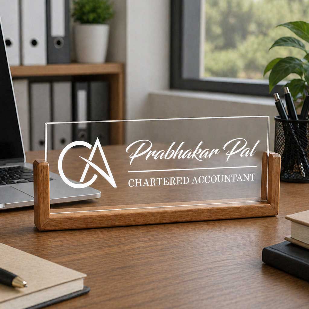 Personalized Wooden LED Desk Name Plate – CA Desk Name Plate