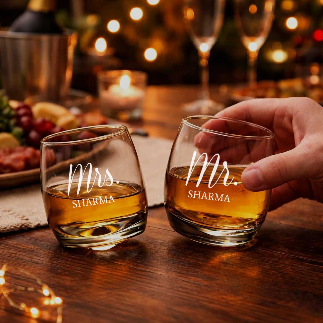 Customized Whiskey Glasses for Couple Set of 2–Engraved Scotch Glass with Gift Box