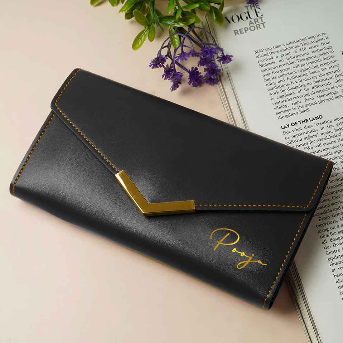 Women's Clutch Purse with Name - Faux Leather Ladies Wallet