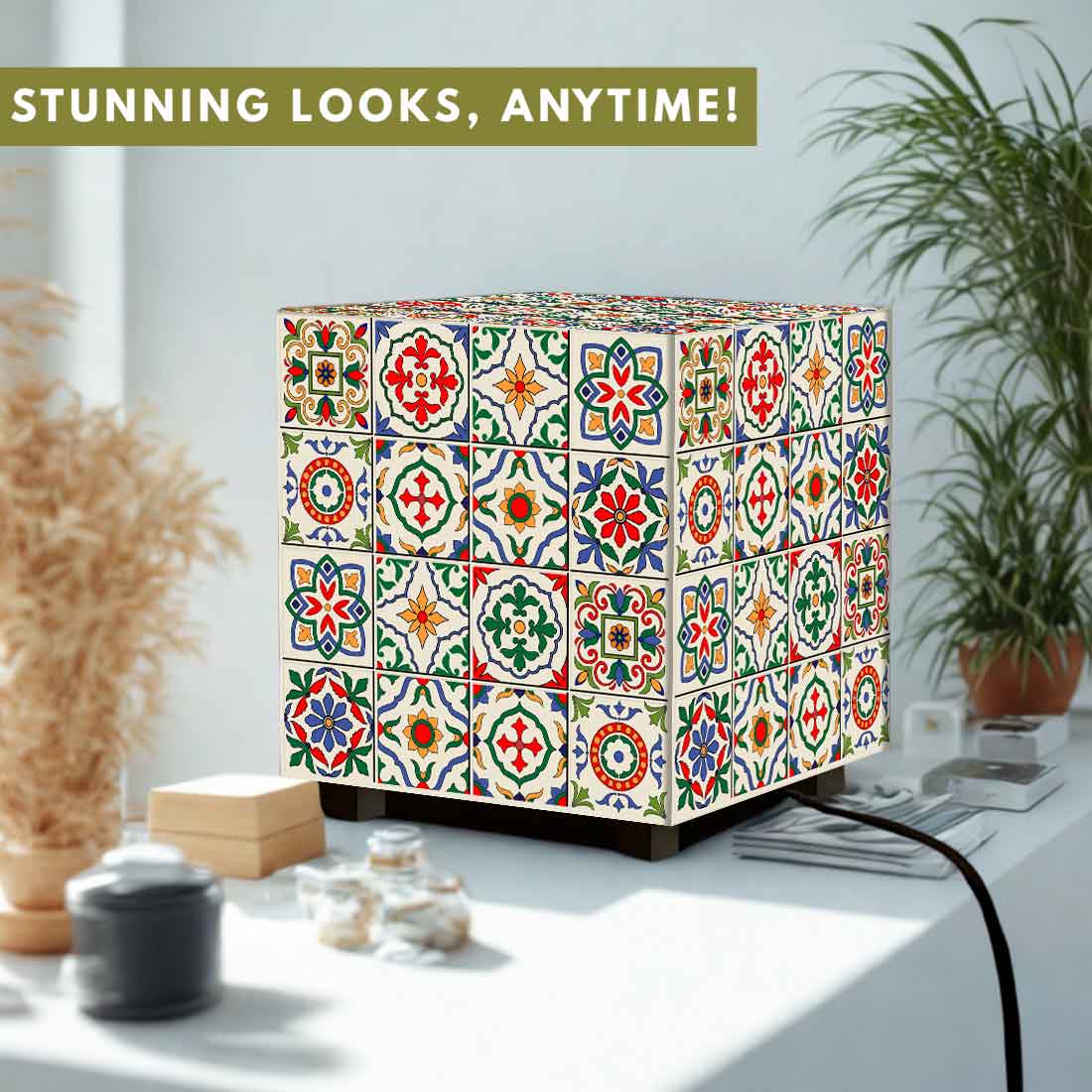 Nutcase Designer Cube Lamp for Home Decor – Moroccan Tile Pattern