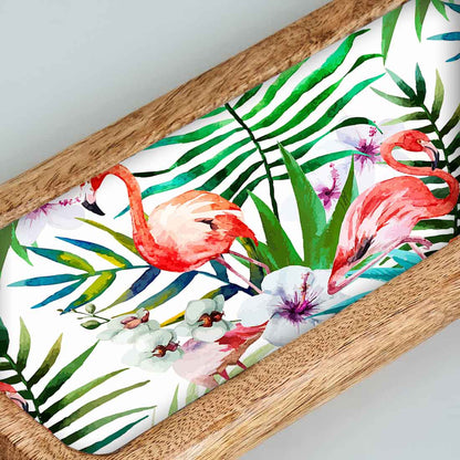 Snack Serving Platters for Croquettes, Kebabs | Mango Wooden tray with handle - Tropical Paradise