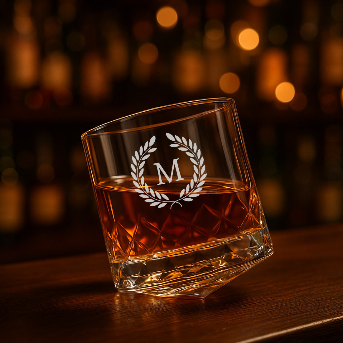 Custom Scotch Drinking Glasses – Engraved Rotating Diamond-Cut Premium Whisky Glasses, Gift for Men, Birthdays & Barware Lovers