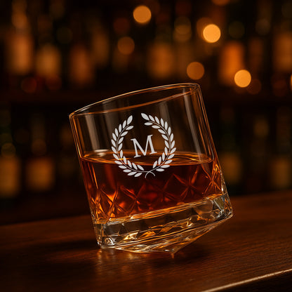 Custom Scotch Drinking Glasses – Engraved Rotating Diamond-Cut Premium Whisky Glasses, Gift for Men, Birthdays & Barware Lovers