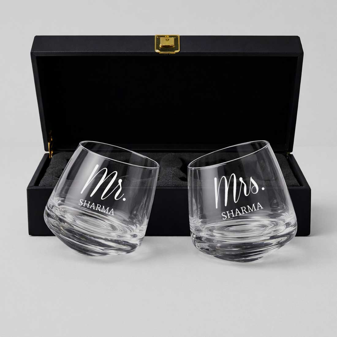Customized Whiskey Glasses for Couple Set of 2–Engraved Scotch Glass with Gift Box