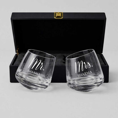 Customized Whiskey Glasses for Couple Set of 2–Engraved Scotch Glass with Gift Box