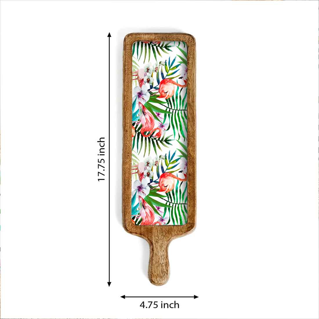 Snack Serving Platters for Croquettes, Kebabs | Mango Wooden tray with handle - Tropical Paradise