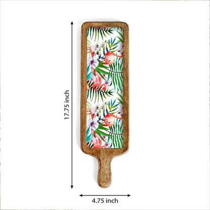 Snack Serving Platters for Croquettes, Kebabs | Mango Wooden tray with handle - Tropical Paradise