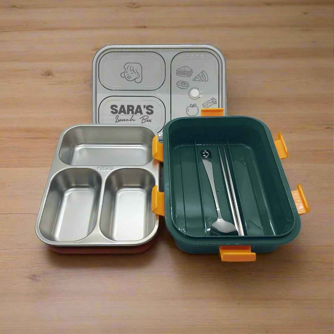 Custom Lunch Box with Name Stainless Steel Leak Proof Tiffin