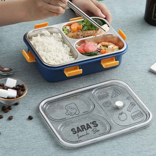 Custom Lunch Box with Name Stainless Steel Leak Proof Tiffin