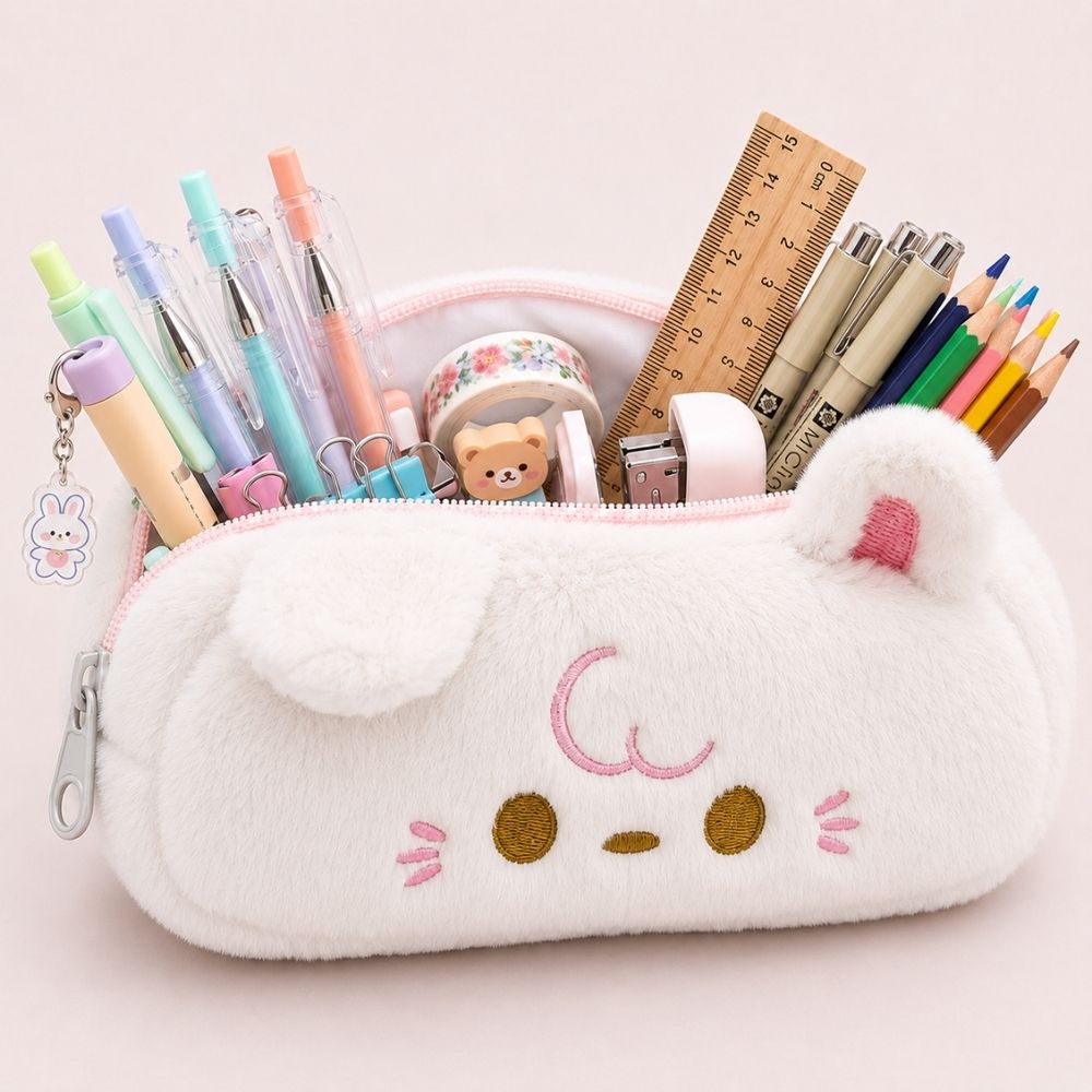 Customised Pencil Pouch with 3D Ears | Birthday Gift for Kids | Plush Faux Fur Pencil Box