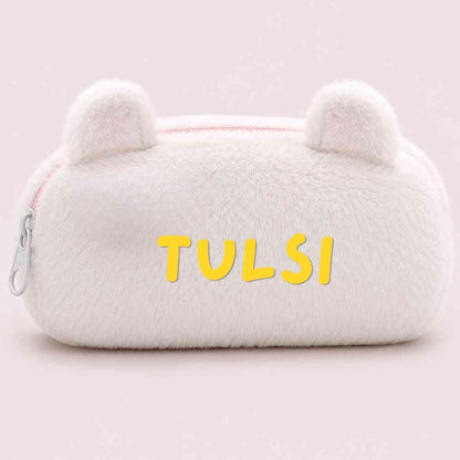 Customised Pencil Pouch with 3D Ears | Birthday Gift for Kids | Plush Faux Fur Pencil Box