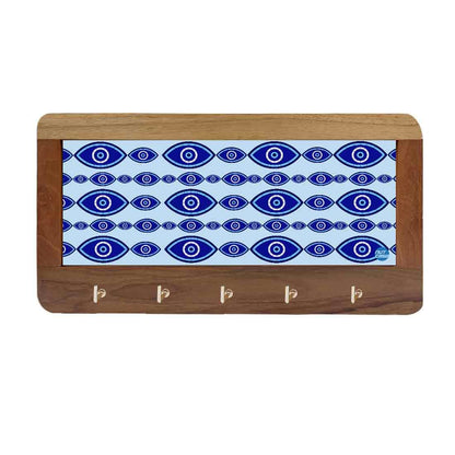 Designer  Wall Mount Wooden Key Holder for Home & Office - Evil Eye Protector